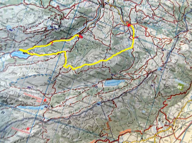 Route unserer Wanderung von Brülisau über Alp Sigel nach Wasserauen